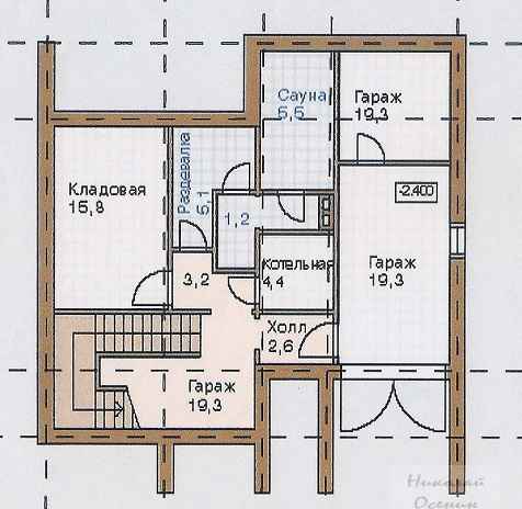 План цокольного этажа кирпичного двухэтажного дома