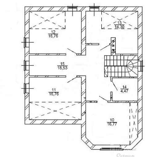 План второго этажа кирпичного дома с гаражом
