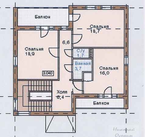 План второго этажа кирпичного двухэтажного дома
